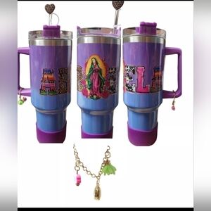 Abuela 40oz stainless steel double walled tumbler mug cup Grandma Purple Glitter